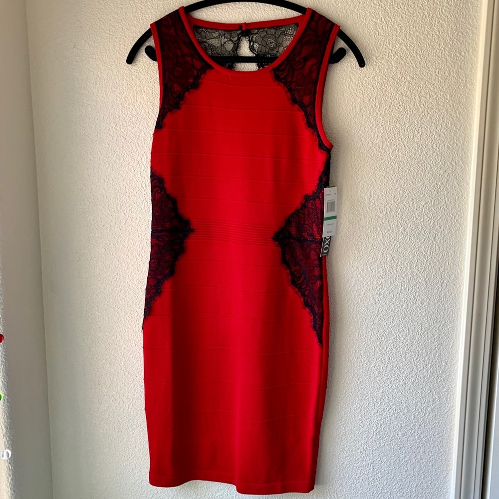 XOXO sleeveless red dress w/ black lace